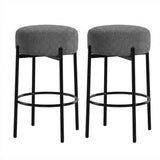 Garvee Round Bar Stools Set of 2, 24" Modern Backless Sherpa Upholstered Bar Stools for Kitchen Island, Counter, Cafes, White - Dark Gray