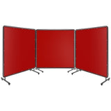 Garvee 8' x 6' 3-Panel Welding Screen with Frame - Heavy-Duty Flame Resistant Transparent Vinyl, Locking Swivel Wheels for Workshop/Garage, Welding Safety Curtain Red