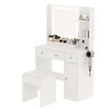 Garvee Vanity Desk with LED Lights Mirror, Power Outlet, Storage Drawers & Chair for Women Girls Bedroom, Adjustable Brightness, White