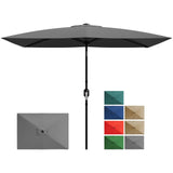 Garvee 10' x 6.5' Rectangular Patio Umbrella with Crank & Push Button Tilt, Outdoor Table Umbrella for Garden, Deck, Lawn, Pool - Gray - Gray