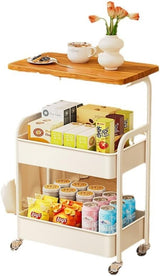 Garvee 3-Tier Metal Rolling Cart with Lockable Wheels for Kitchen Office Bedroom Living Room, Compact Size, Durable Metal & MDF, Black