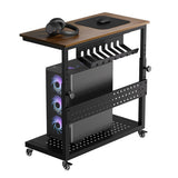Garvee Computer Tower Stand with Cable Management Rack, Adjustable Rolling CPU Holder Cart, 2-Tier Mobile PC Tower Stand for Office and Home Use, Walnut, 22.83 to 34.1 Inches