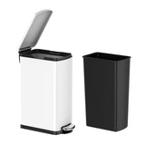 Garvee 8 Gal Slim Rectangular Stainless Steel Trash Can with Soft Close Lid and Removable Bucket for Kitchen Bathroom Office White