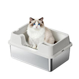Garvee Enclosed Stainless Steel Cat Litter Box with Lid XL for Big Cats Metal High Sided Anti-Leakage Easy Cleaning Silver