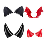 Garvee Motorcycle Helmet Decoration Set - Horns & Devil Wings, Strong Suction, Lightweight Plastic, Black+Red, For Bikers & Cosplay