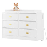 Garvee Dresser for Bedroom with 6 Drawers, Changing Table with Power Outlets, Soft Pad, Removable Top, White, 45.08in L x 18.89in W x 36.27in H