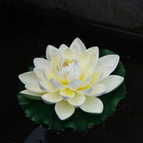Garvee 18cm Artificial Floating Lotus Flowers Water Lily Pond Plants Home Garden Decoration Pool Aquarium Green - Milky White