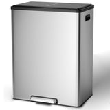 Garvee Dual Trash Can 16 Gallon Stainless Steel Step Recycling Bin With Soft Close Lid For Kitchen Bathroom, 2 Removable Baskets, Wide Pedal, Large Size - Silver