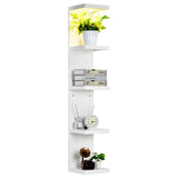 Garvee 5 Tier White Floating Shelves With Remote Control LED Lights Wall Mounted Display Shelf Space-Saving Storage Living Room Entryway Hallway - White