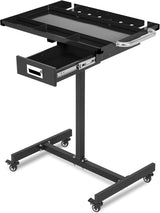 Garvee Rolling Work Table, Heavy Duty Steel Adjustable Mobile Workbench with Wheels, 35-45" Height, for Garage & Workshop, Black - Black