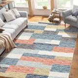 Garvee Washable Rugs 9x12 Large Modern Geometric Floor Carpet, Stain-Resistant Low Pile Throw Rug with Non-Slip Backing, Contemporary Accent Rug for Kitchen, Office, Multi Color - Basketball Lottery