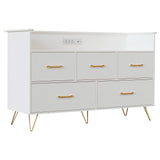 Garvee Dresser with 5 Drawers & LED Lights, Charging Station, 47in Wide, White for Bedroom, Hallway, Entryway, Nursery - White