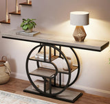 Garvee 55" Entryway Table, Industrial Narrow Sofa Table with O-Shaped Metal Frame, 55" Length, Rustic Brown