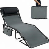 Garvee Chaise Lounge Chair Outdoor 5-Position Adjustable Sun Tanning Chair Folding Bed Cot Removable Pillow Garden Beach Patio Pool Camp
