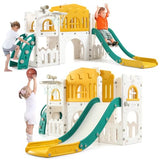 Garvee 8-in-1 Toddler Slide Playground Set - Indoor/Outdoor Fun with Basketball Hoop, Climber & Tunnel | HAPE & PP Material, Toy Storage | Ideal for Kids 1-3 (Orange + Green) - Orange Green