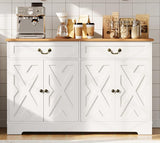 Garvee 57 Inch Modern Farmhouse Sideboard Buffet Cabinet with 2 Drawers & Adjustable Shelves, Large Kitchen Storage, White