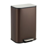 Garvee Bathroom Trash Can 3.2 Gallon Stainless Steel Matte Brown Rectangular Small Step Waste Bin with Lid for Kitchen Bedroom Restroom - Brown