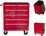 Garvee 5-Drawer Rolling Tool Chest with Keyed Locking System and Drawer Liners for Garage Warehouse Repair Shop, Durable Cold-Rolled Steel, Black - Red