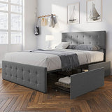 Garvee Full Bed Frame with 4 Storage Drawers, Adjustable Upholstered Headboard, Wood Slat Support, No Box Spring Needed, Modern Design, Quick Assembly