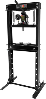 Garvee 20 Ton Hydraulic Press H-Frame Floor Shop Press With Pressure Gauge And Stamping Plates For Bending Straightening Pressing Parts Installing Bearings And U-Joints 4.7-32.3 Inch Height Range Heavy-Duty Carbon Steel - Black With Gauge