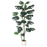 Garvee Artificial Monstera Deliciosa Plant 6FT Tall Faux Tropical Palm Tree White Planter Indoor Home Office Decor - Green 6Ft
