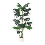 Garvee Artificial Monstera Deliciosa Plant 5FT Tall, Faux Tropical Palm Tree in White Planter, Realistic Indoor Tree for Home Office Living Room Decor - Green 5Ft