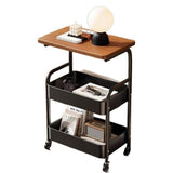 Garvee 3 Tier Rolling Utility Cart with Wooden Table Top, Heavy Duty Metal, Lockable Wheels, Compact Black