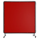Garvee 6' x 6' Flame-Resistant Welding Screen with Frame, Heavy-Duty Vinyl Curtain, 4 Swivel Wheels, Transparent Panel, Red for Workshop Safety & UV Protection