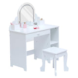Garvee Kids Vanity with Stool Adjustable LED Light Storage Drawer for Girls 3-9 White - White+Accessories