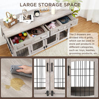 Garvee 2 Rooms Dog Crate Furniture for Big Breed,58" Wooden Dog Crate Table with 2 Drawers,Indoor Dog Kennel,Dog House,Dog Cage,TV Stand (Gray)