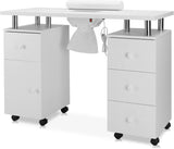 Garvee White Manicure Table with Electric particles Collector – 4 Drawers, Side Cabinet, Lockable Wheels & Wrist Rest, Portable Nail Desk for Salon or Home Storage Furniture, White US Standard - White