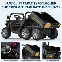 Garvee 24V Electric Dump Truck for Kids, 2 Seater Ride On Car with Parent Remote Control, 4WD 6-Wheel, UTV Style Dump Bed, Bluetooth Music, Black