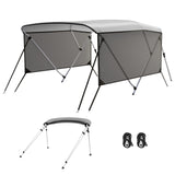 Garvee 3 Bow Bimini Top Boat Cover Waterproof 600D Polyester, 1" Aluminum Frame, Universal Fit, Detachable Mesh Sidewalls, Storage Boot Included - Grey