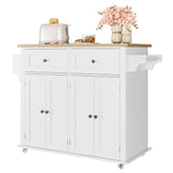 Garvee Kitchen Island Car with Storage, Wood Top Rolling Mobile Carts on Wheels with Drawer and Storage Cabinet, White