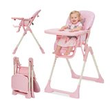 Garvee Baby High Chair Foldable Feeding Chair Adjustable Height Backrest Footrest Removable Tray Pink - Pink