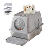 Garvee Large Stainless Steel Enclosed Cat Litter Box with Lid, 15.35'' Metal Kitty Litter Box, Flip Cover, Removable Top, Tall Covered Dog Proof, Silver - Light Gray