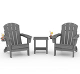 Garvee Folding Adirondack Chair Set of 2 with Side Table, All-Weather HDPE Outdoor Chairs, Wooden Textured, Grey for Patios, Decks, Gardens, Fire Pits, 30"D x 29"W x 35.5"H - Grey