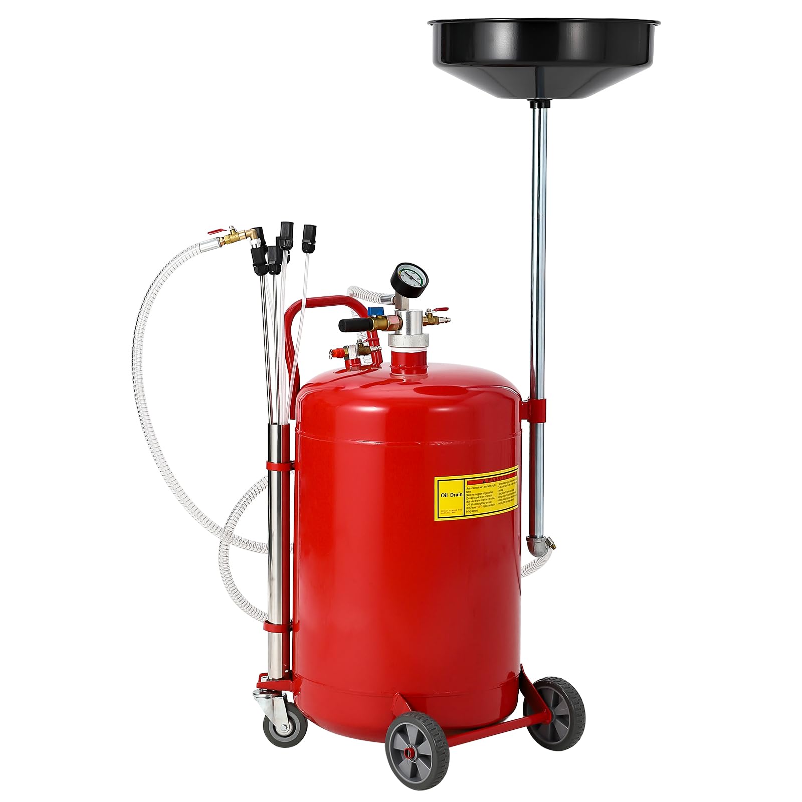 Garvee 20 Gallon Waste Oil Drain Tank with Wheels, Air Operated Drainer, Adjustable Funnel Height for Easy Oil Removal, Metal, Vertical Design