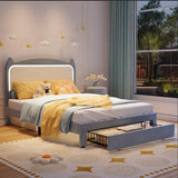 Garvee Kids Full Size Bed Frame with Storage Drawer & Cat Headboard, Upholstered Princess Platform Bed, Blue & White, Sturdy Wood Slats, No Box Spring Needed - Blue, Drawer