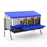Garvee Chicken Nesting Boxes with Cleanable Pull-Out Trays, 4 Hole Metal Rollaway Nest Box for Laying Hens, Wall Mount or Free-Standing, Includes Legs, Galvanized Steel - Blue