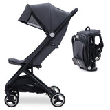 Garvee Lightweight Collapsible Travel Stroller for Airplane, One-Hand Compact Fold, Reclining Seat, Black/Dark Gray