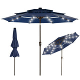 Garvee 9ft Patio Umbrella with Solar Lights, 3-Tier Ventilated Outdoor Table Umbrella, UV Protection, Large Size, Black - Navy Blue