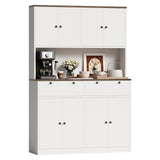 Garvee 71" Tall Kitchen Pantry Storage Cabinet with Charging Station, Drawers, Doors, Shelves, Countertop for Dining Room, White - White