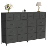 Garvee 63''W Fabric Dresser With 18 Drawers And Charging Station For Bedroom, 63"W x 39"H x 11.8"D, Black - Black