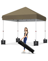 Garvee 10 ft x 10 ft Instant Pop Up Canopy Tent - Portable Waterproof Outdoor Shelter with UV Protection, Wheeled Carry Bag & Sandbags for Camping Beach Parties Backyard Events (Color) - Khaki