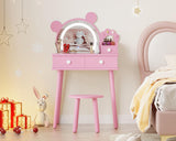 Garvee Kids Vanity Set with Lights Bear-Shaped Makeup Vanity Desk for Bedroom Pink - Pink