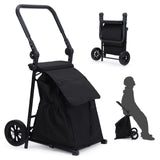 Garvee 2 In 1 Foldable Shopping Cart With Seat, 123L Large Capacity Waterproof Bag, Portable Utility Trolley, Black, 132 LBS Load Capacity
