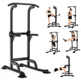 Garvee Power Tower Adjustable Pull Up & Dip Station Heavy Duty 330Lbs Home Gym Multi-Grip Bars 65-82.7" Black