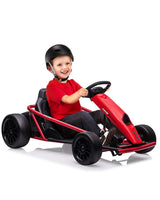 Garvee 24V 9Ah Kids Ride On Go Kart Toy With Powerful Motors, Slow Start, Music, Large Seat, Red, 43.3in x 30.34in x 21.18in