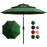 Garvee 10Ft 3-Tier Patio Umbrella With Vents, Easy Crank & Push Button Tilt, 8 Sturdy Ribs, Dark Green For Pool, Deck, Yard, Garden - Dark Green